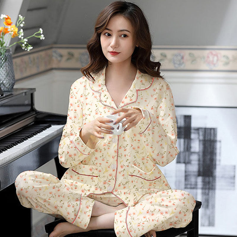 Elegant Women's Autumn And Winter Cotton-like Long Pajamas Two-piece Set Best YouTube Store