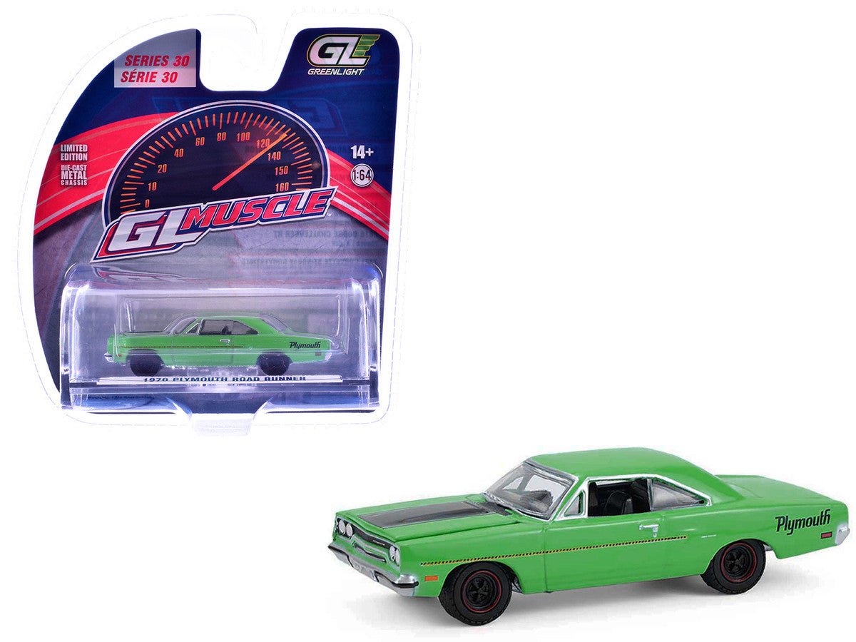1970 Plymouth Road Runner Green with Black Hood Stripe "GreenLight Muscle" Series 30 1/64 Diecast Model Car by Greenlight Greenlight