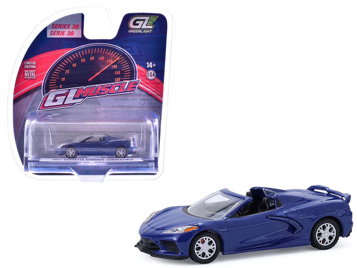 2021 Chevrolet Corvette Stingray Convertible Elkhart Lake Blue "GreenLight Muscle" Series 30 1/64 Diecast Model Car by Greenlight Greenlight
