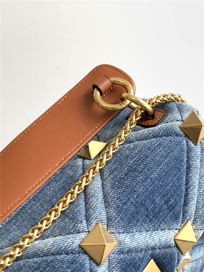 Denim With Cowhide Bag Large Rivet LadyShow.Store