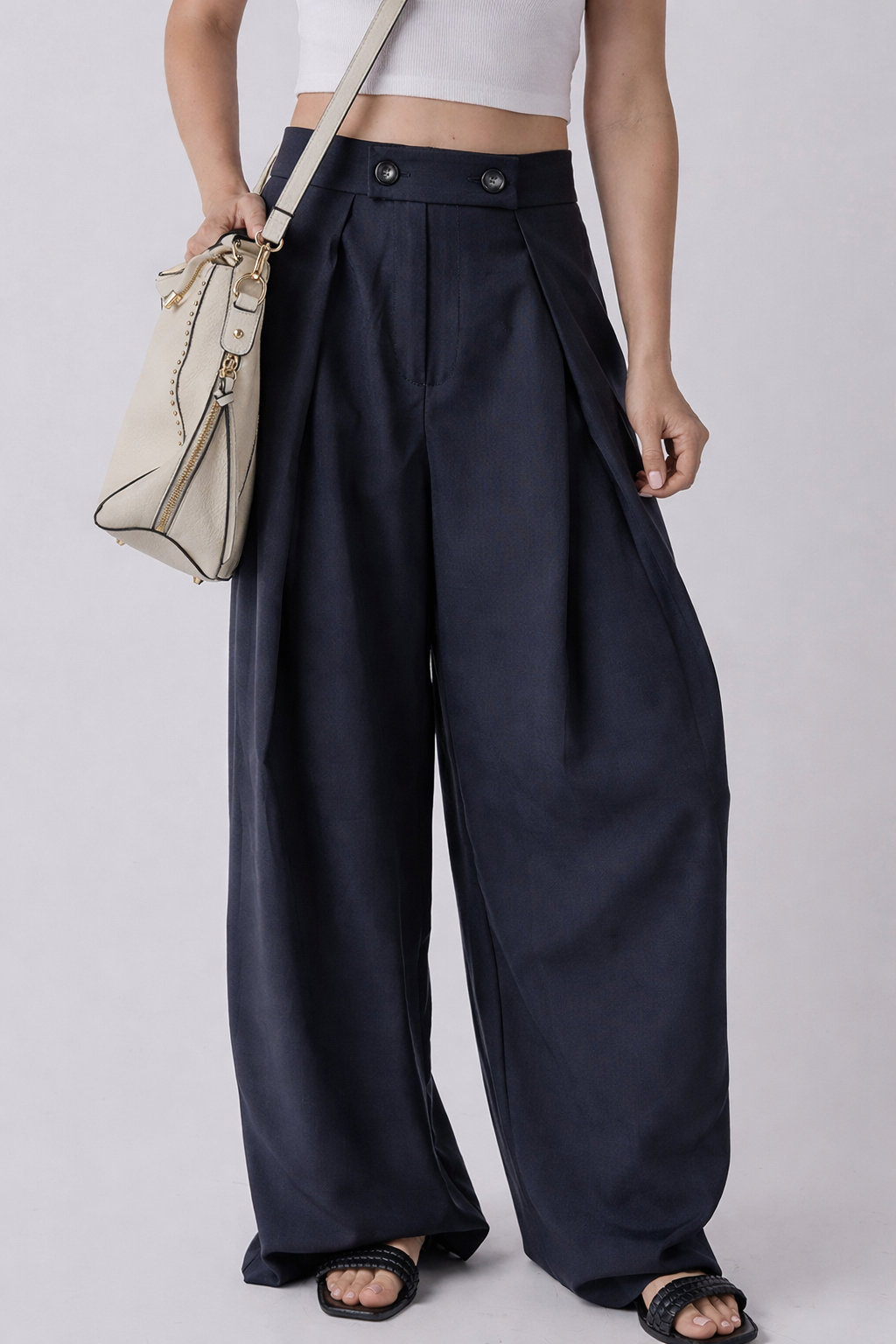 Salma Pleated Wide Leg Pants Threaded Pear