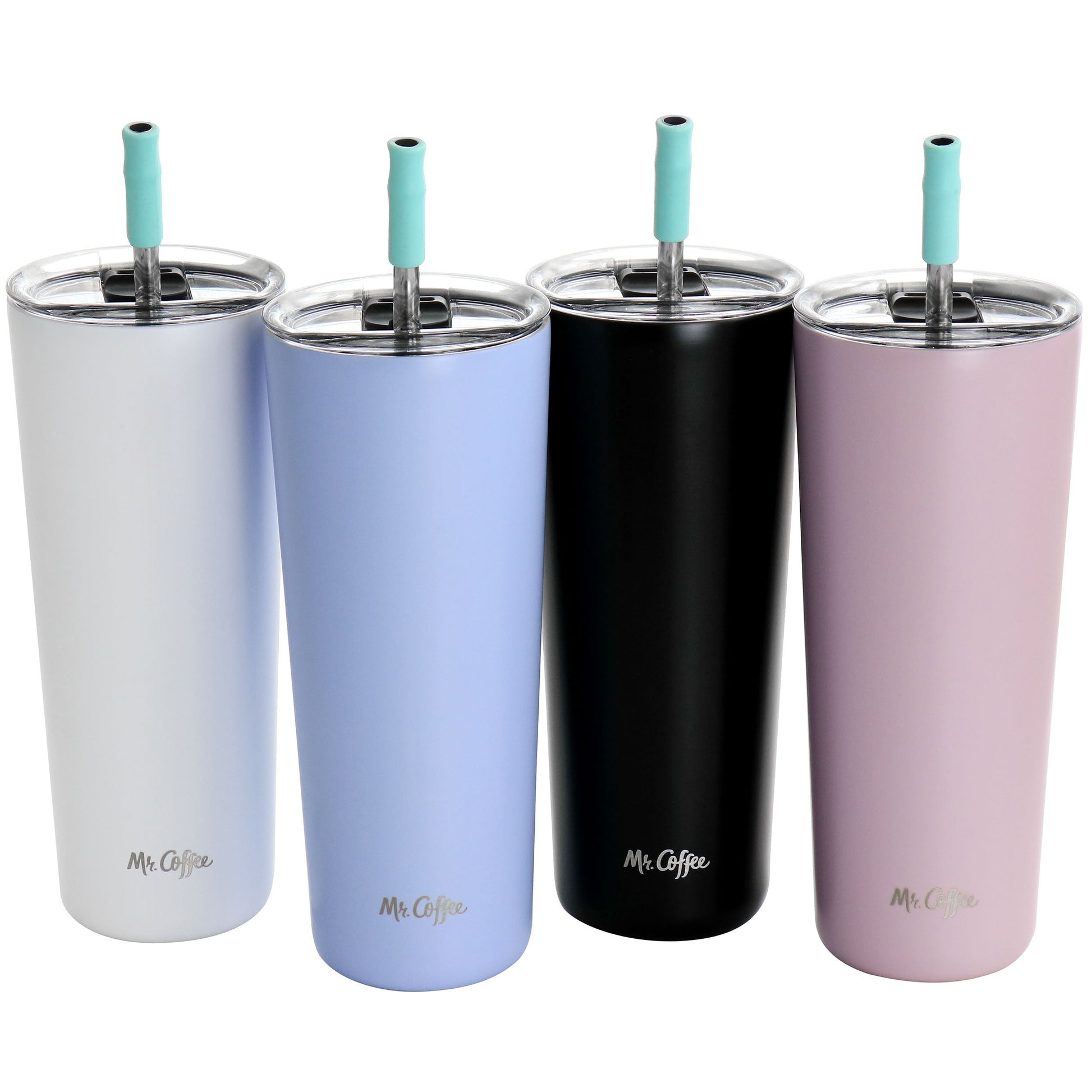 Mr. Coffee Java Quest 4 Piece 23 oz Stainless Steel Tumbler Set with Lids and Straws in Assorted Colors W2B