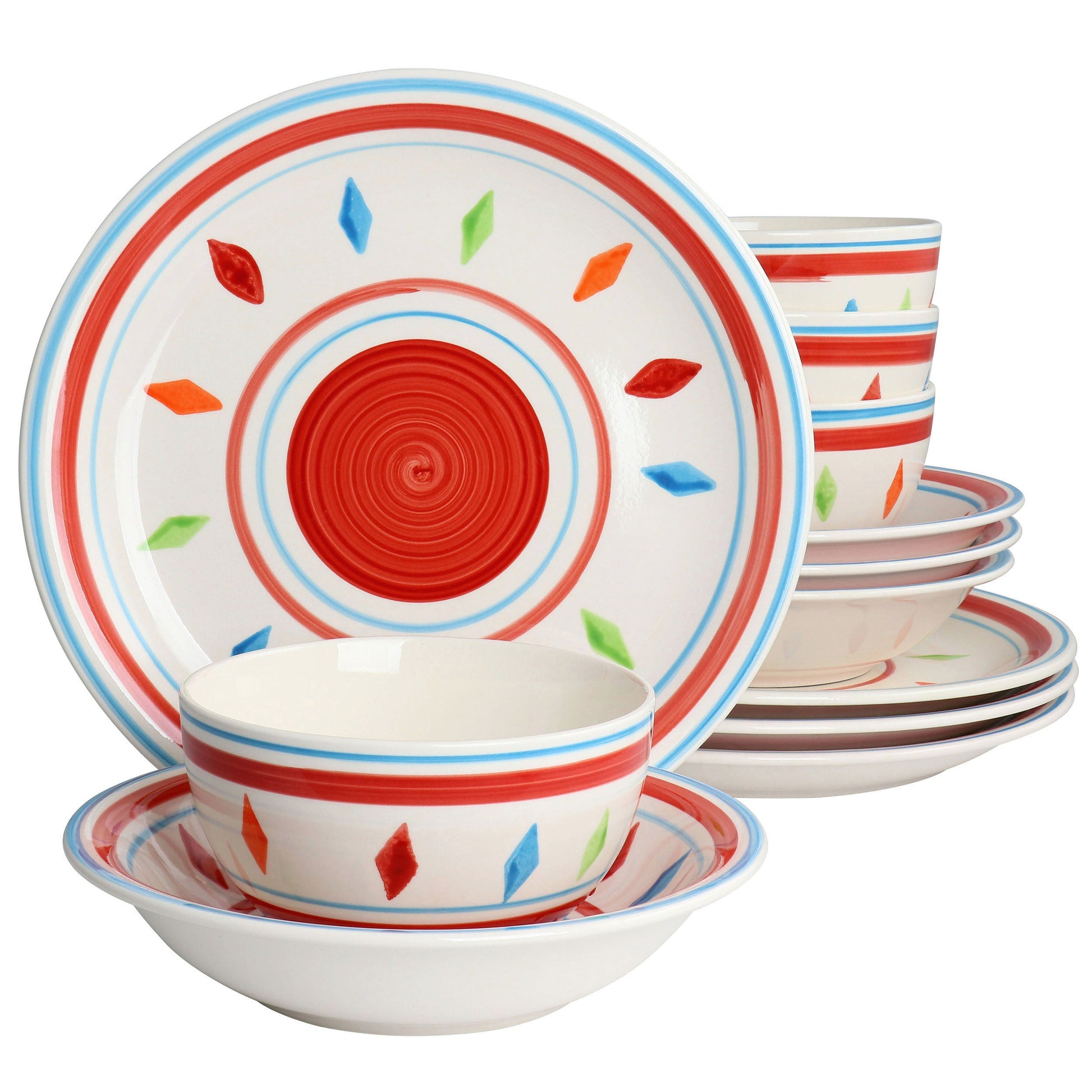 Gibson Home Heidy 12 Piece Hand Painted Durastone Dinnerware Set in Red W2B