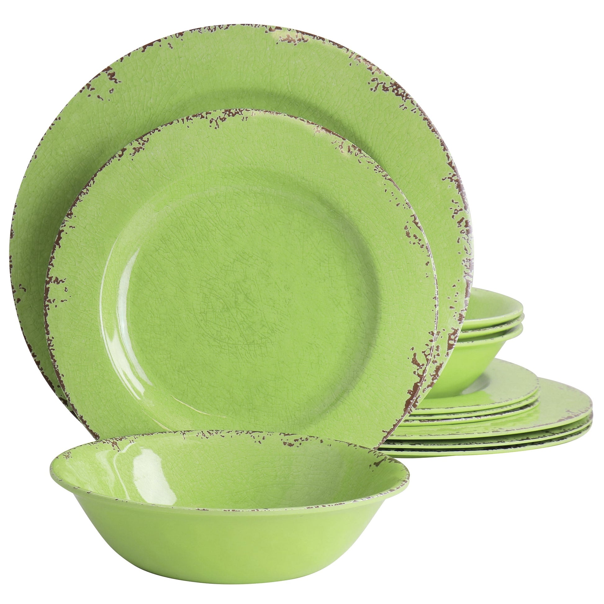 Gibson Mauna 12 Piece Melamine Dinnerware Set in Crackle Green W2B