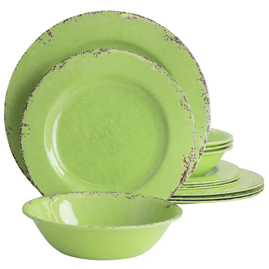 Gibson Mauna 12 Piece Melamine Dinnerware Set in Crackle Green W2B