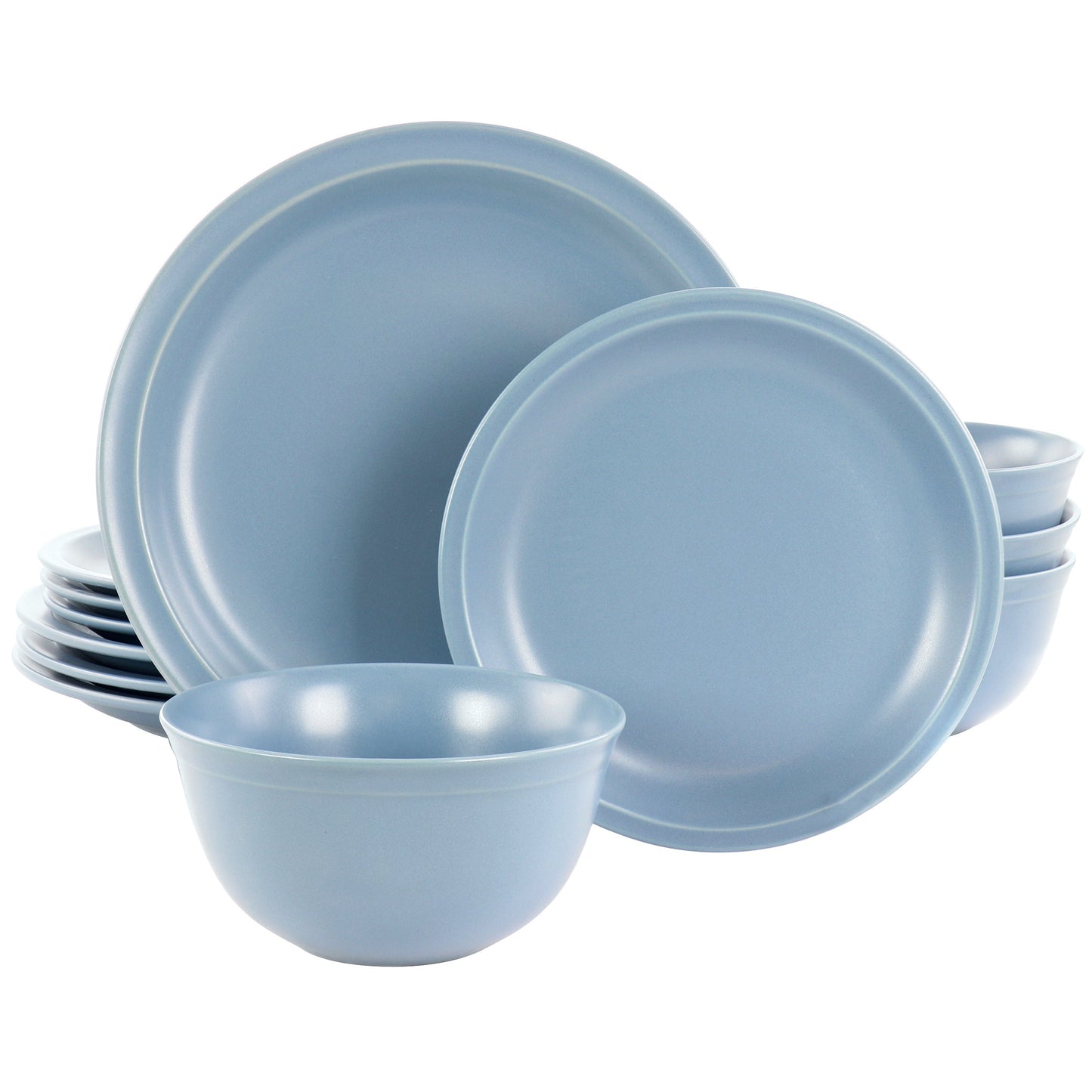 Gibson Home Siam 12 Piece Round Stoneware Dinnerware Set in Blue W2B