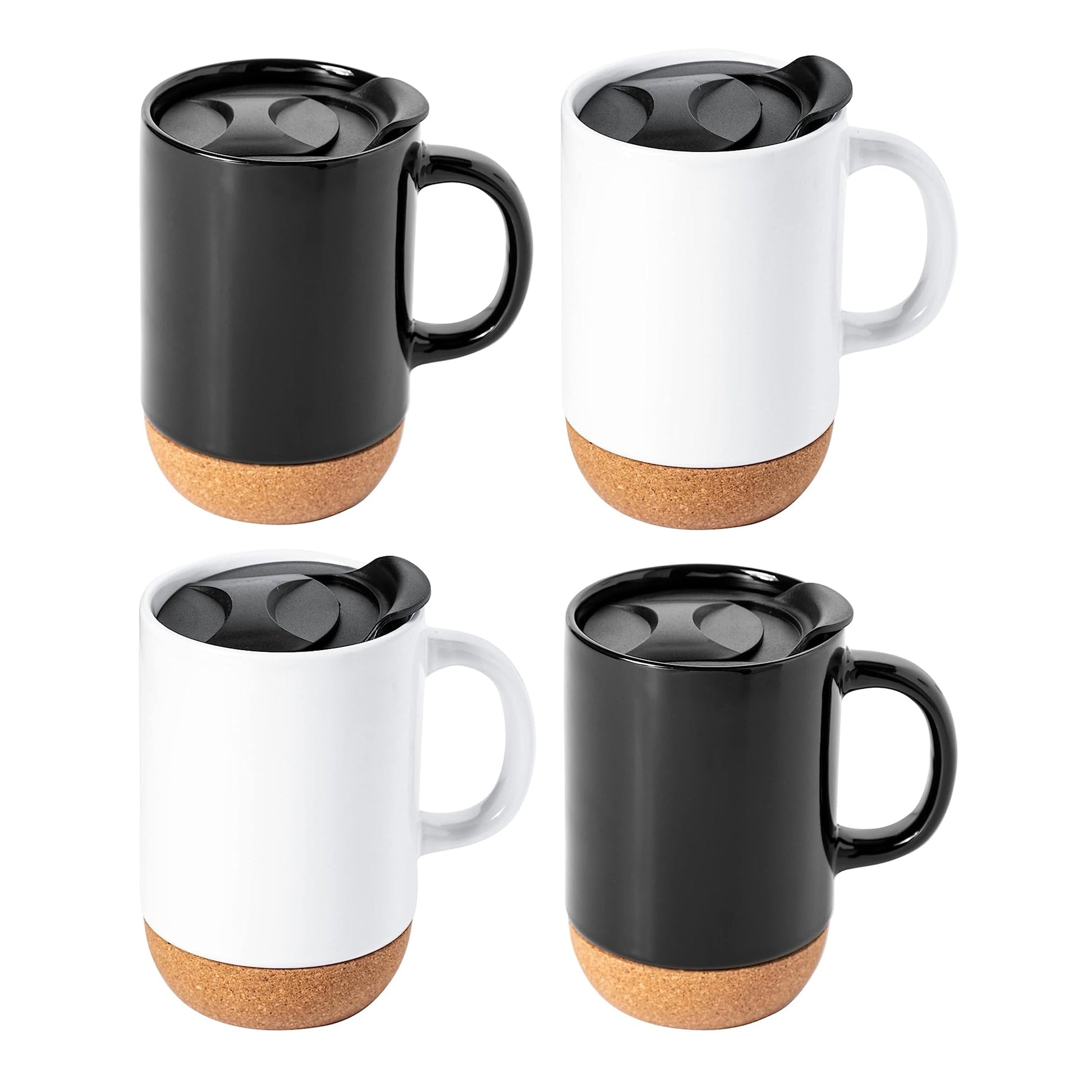 Gibson Home Modani 4 Piece 16.5 Ounce Stoneware Travel Mug Set with Lid and Cork Base W2B