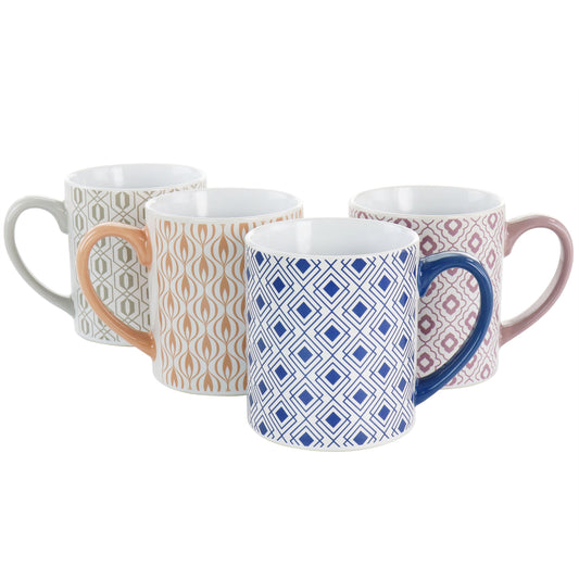 Mr. Coffee Bliss 4 Piece 20oz Can Shaped Stoneware Mug Set in Assorted Colors and Patterns W2B