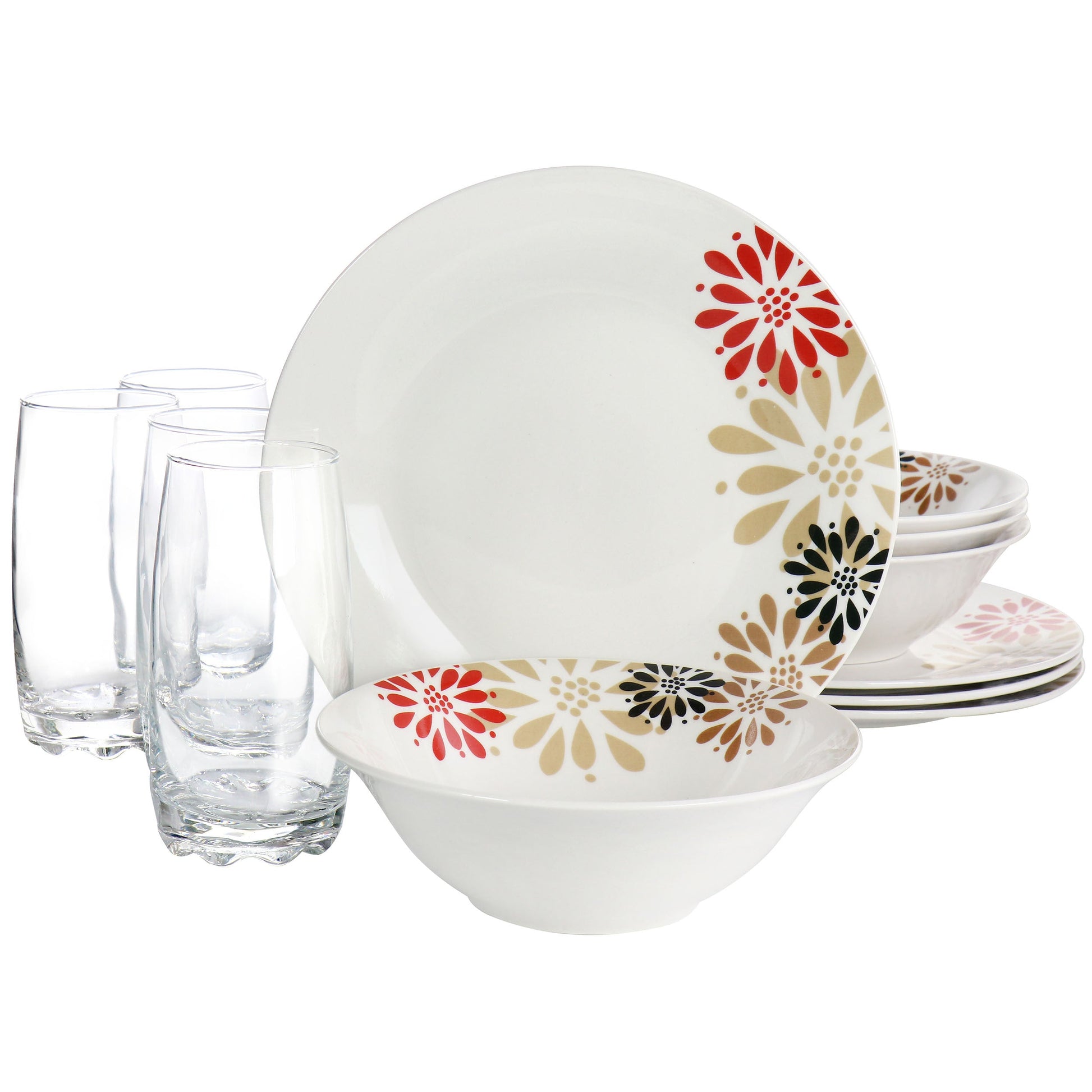 Gibson Everyday Osaka Blossom Fine Ceramic 12 Piece Dinnerware Combo Set W2B