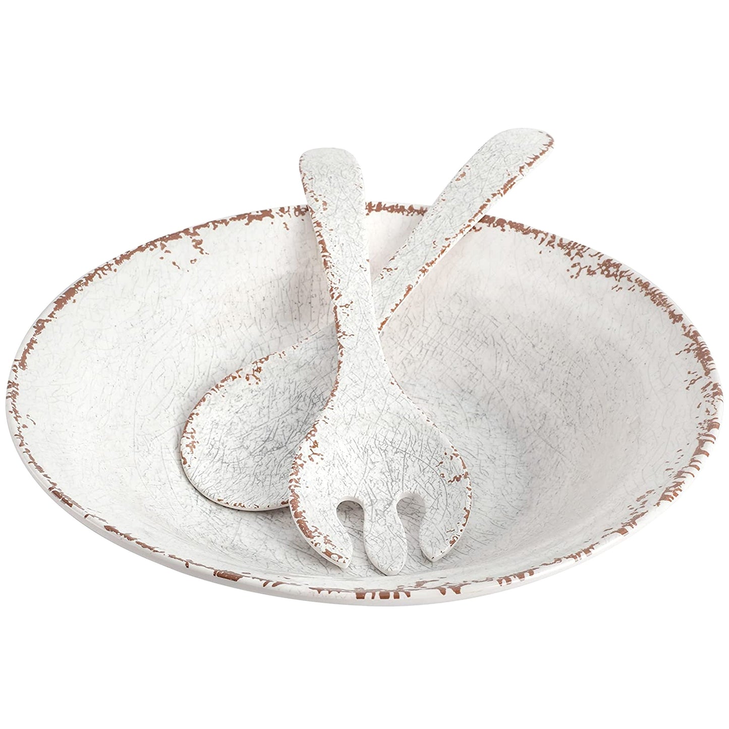 Laurie Gates Mauna 3 Piece Melamine Serving Bowl Set in White with Serving Utensils W2B