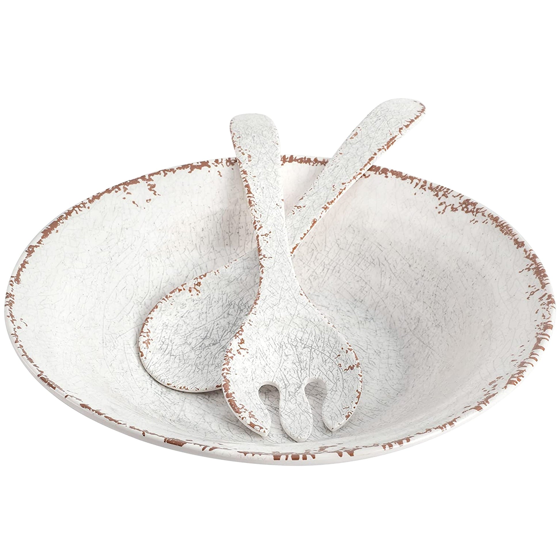 Laurie Gates Mauna 3 Piece Melamine Serving Bowl Set in White with Serving Utensils W2B