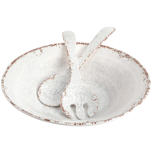 Laurie Gates Mauna 3 Piece Melamine Serving Bowl Set in White with Serving Utensils W2B