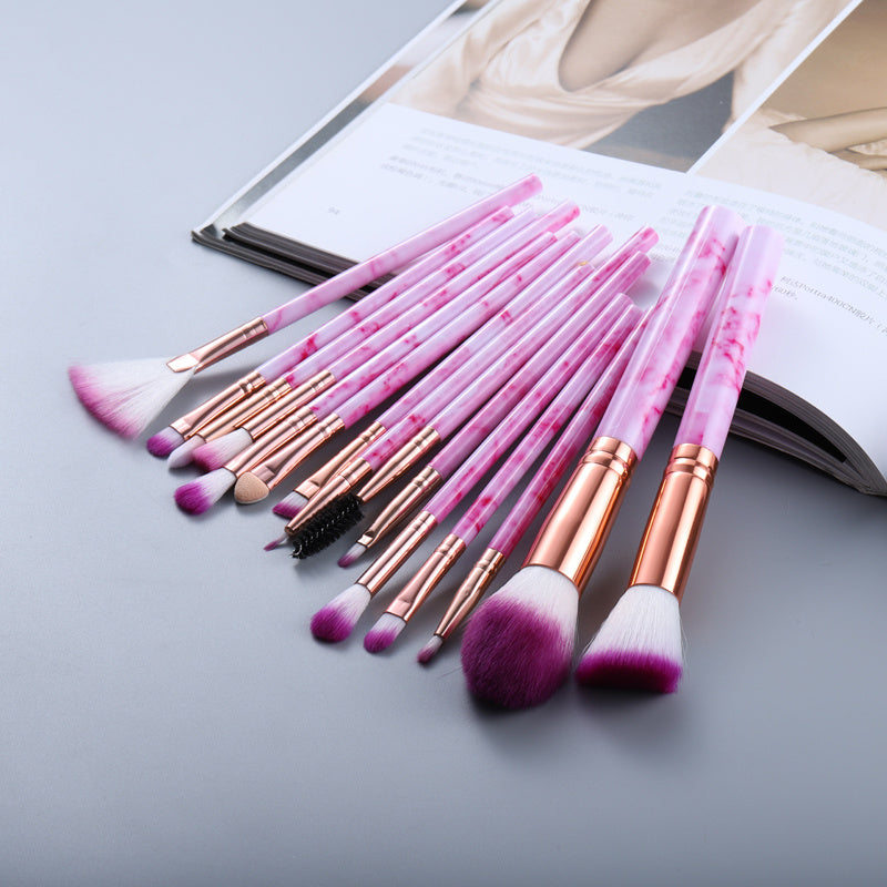 15 Marbled Design Makeup Brushes Set LadyShow.Store