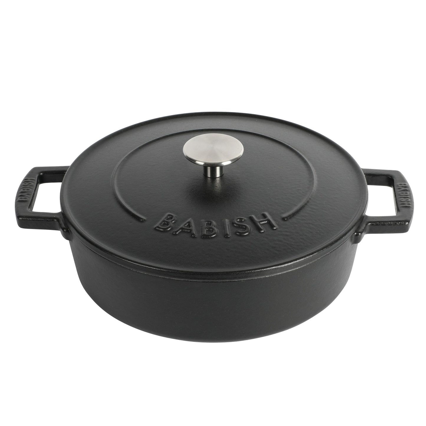 Babish 3 Quart Round Enameled Cast Iron Braiser Pan with Self-Basting Lid in Black W2B