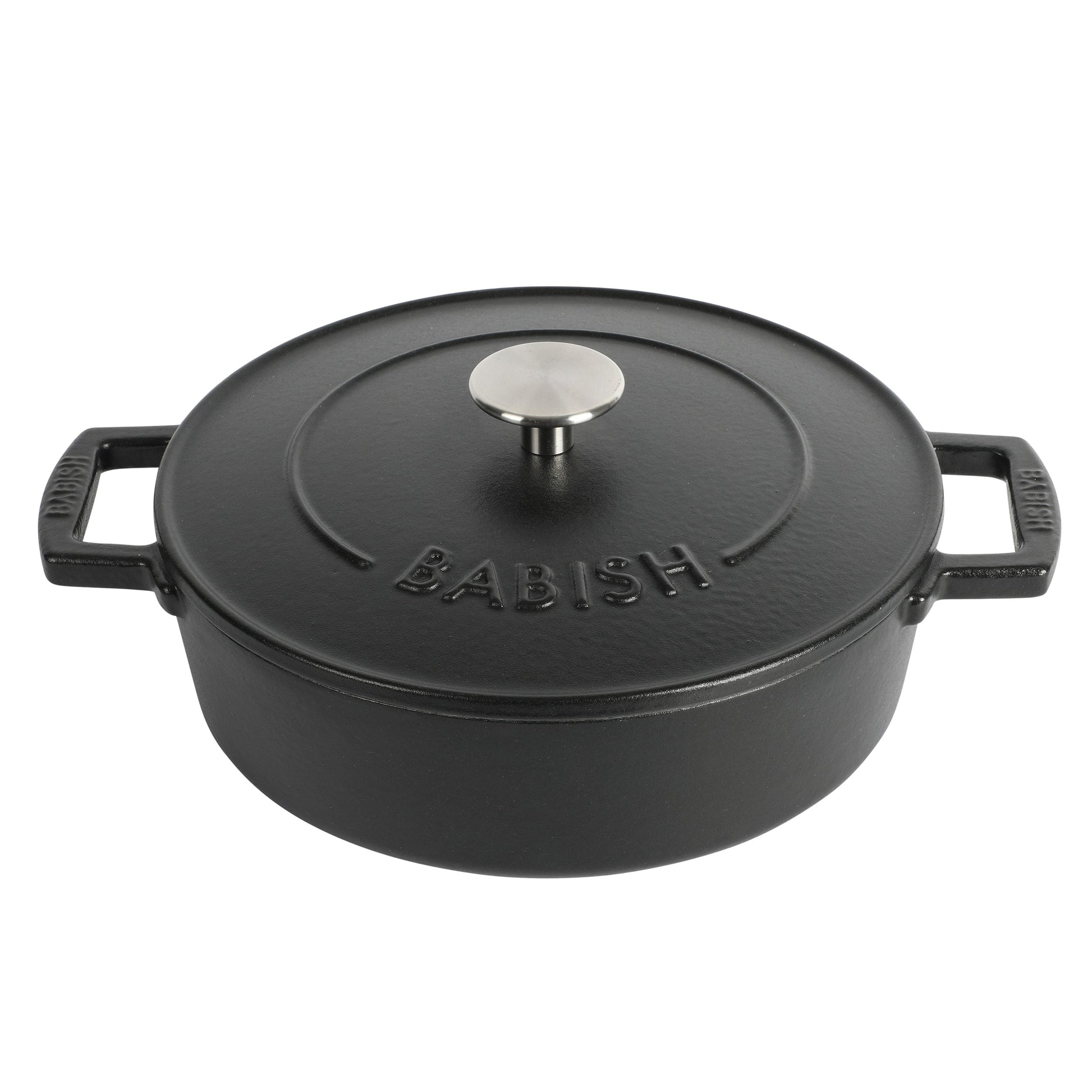 Babish 3 Quart Round Enameled Cast Iron Braiser Pan with Self-Basting Lid in Black W2B