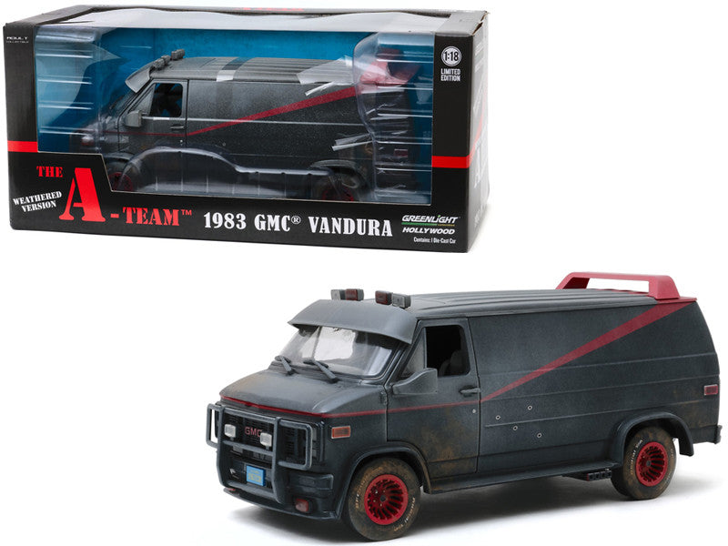1983 GMC Vandura Black Weathered Version with Bullet Holes "The A-Team" (1983-1987) TV Series 1/18 Diecast Model Car by Greenlight Greenlight