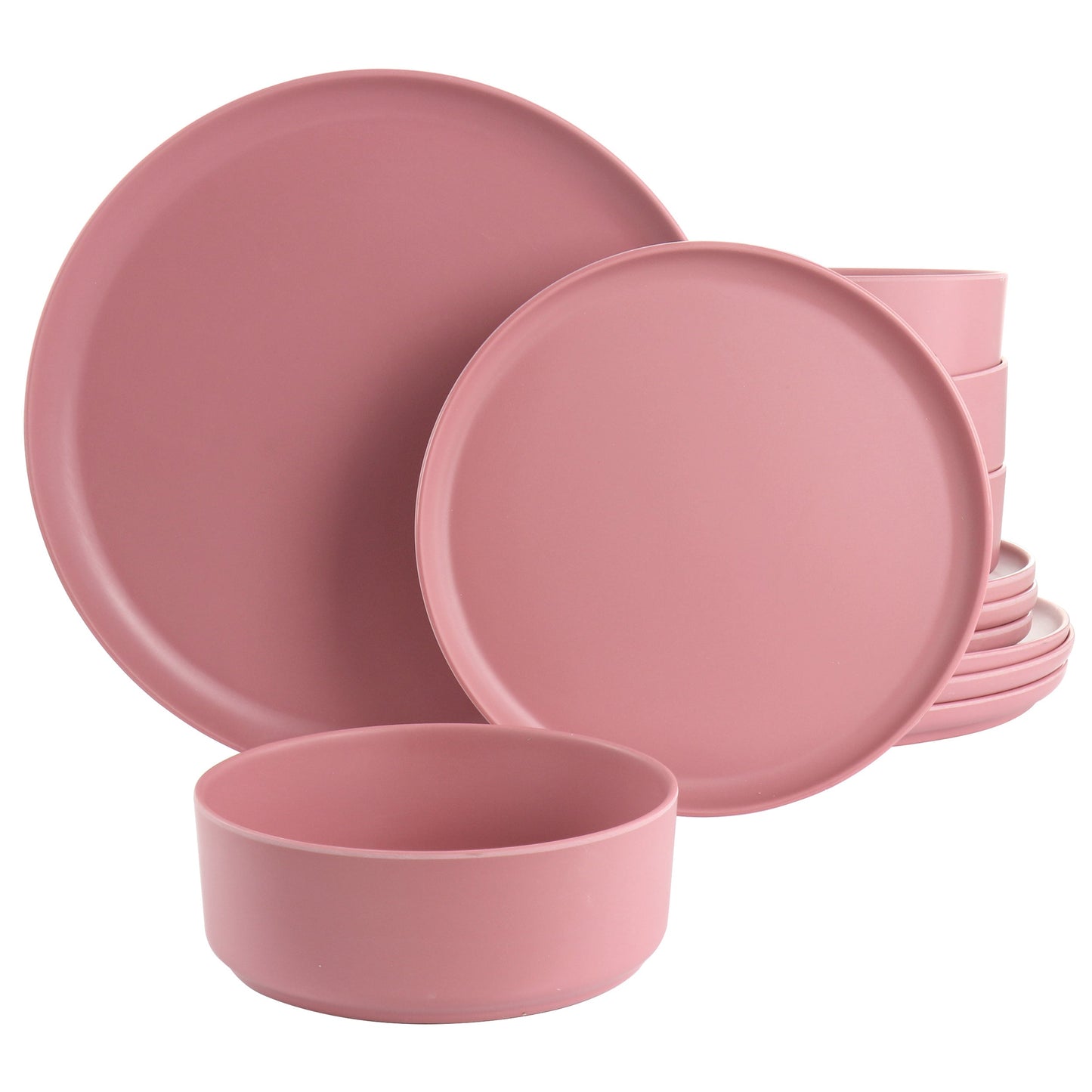 Gibson Home Canyon Crest 12 Piece Round Melamine Dinnerware Set in Pink W2B