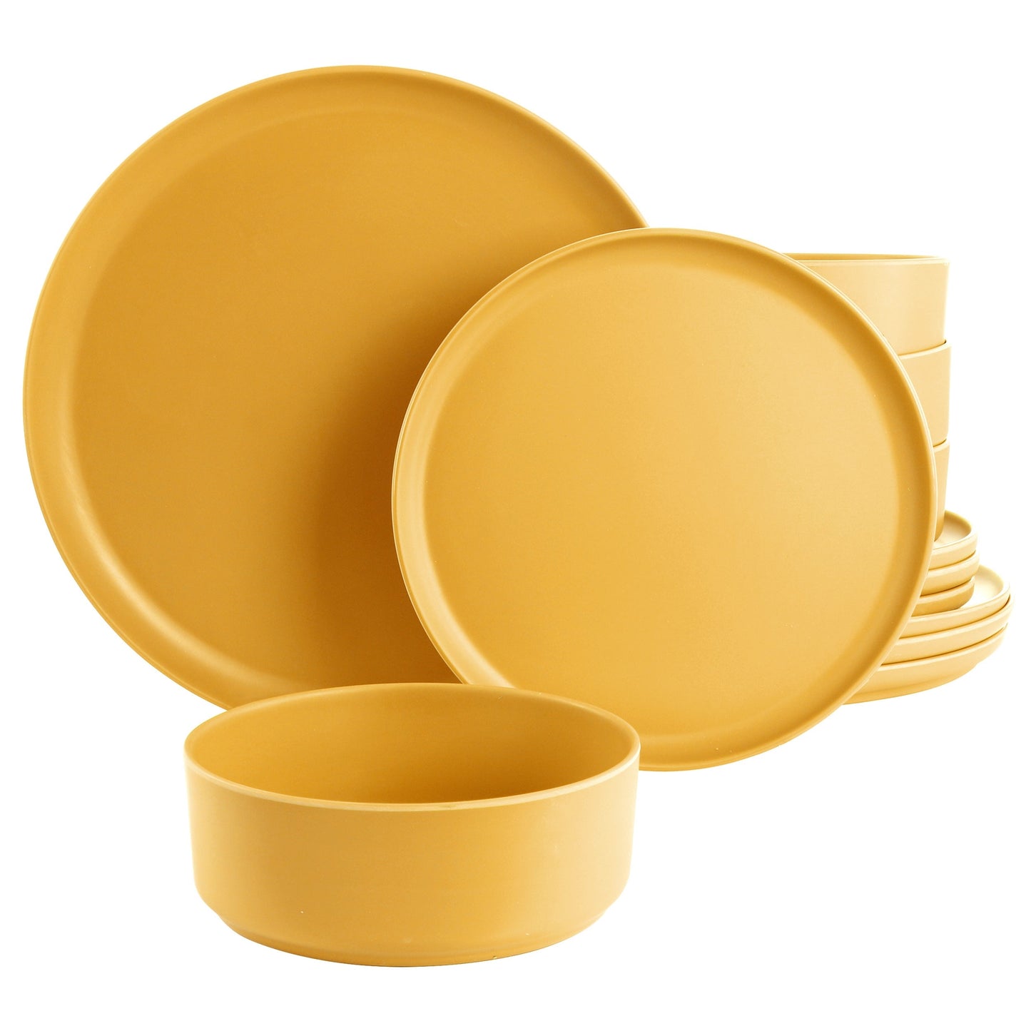 Gibson Home Canyon Crest 12 Piece Round Melamine Dinnerware Set in Yellow W2B