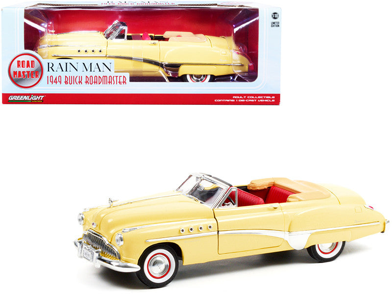 1949 Buick Roadmaster Convertible (Charlie Babbitt's) Yellow with Red Interior "Rain Man" (1988) Movie 1/18 Diecast Model Car by Greenlight Greenlight