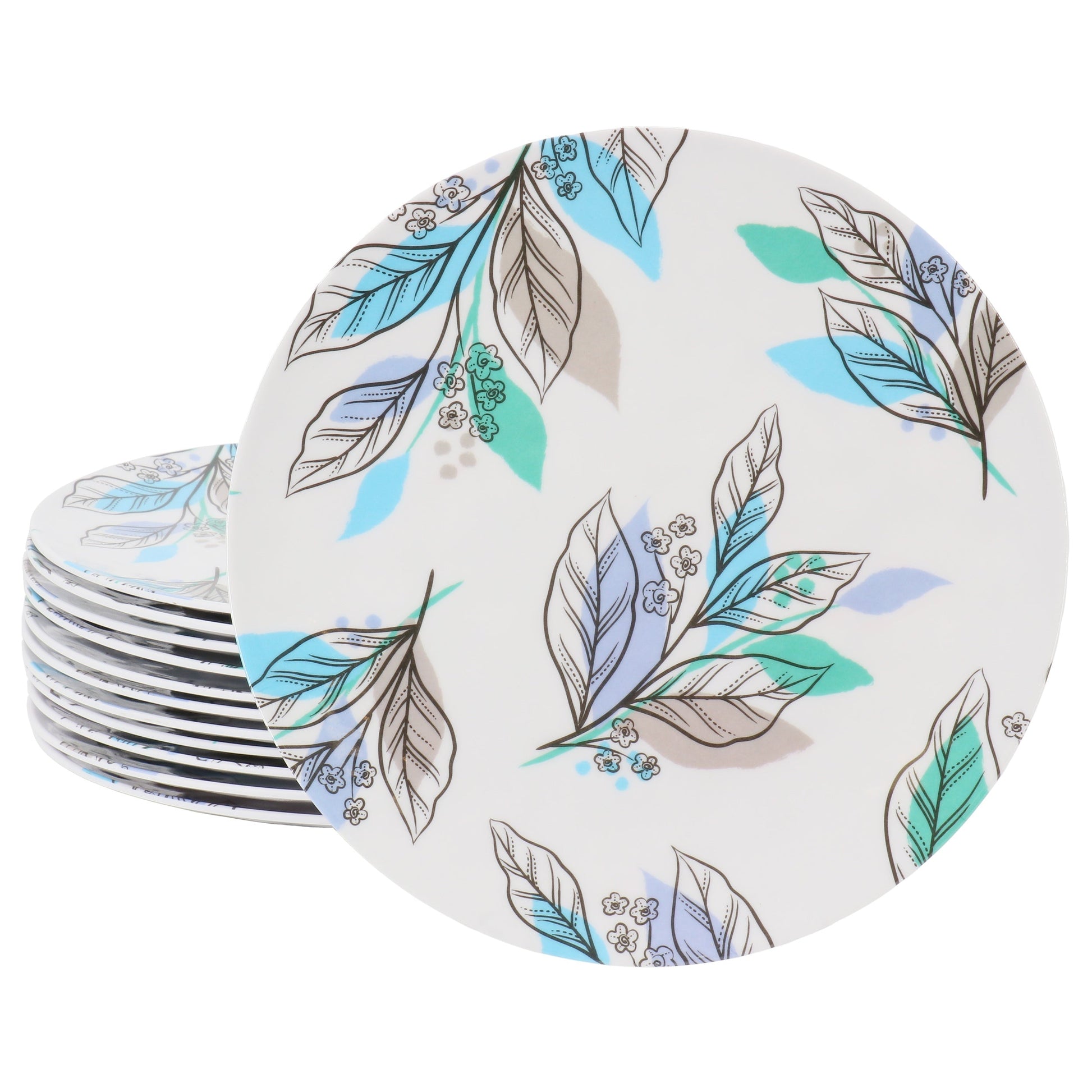 Gibson Home Tropical Sway Vineyard 12 Piece 9 Inch Round Melamine Dessert Plate Set in Blue W2B