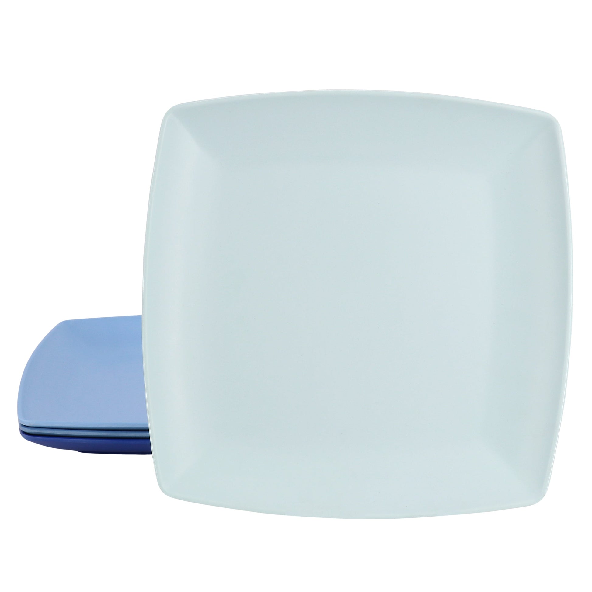 Gibson Home Grayson 4 Piece 10.5 Inch Square Melamine Dinner Plate Set in Assorted Blue W2B