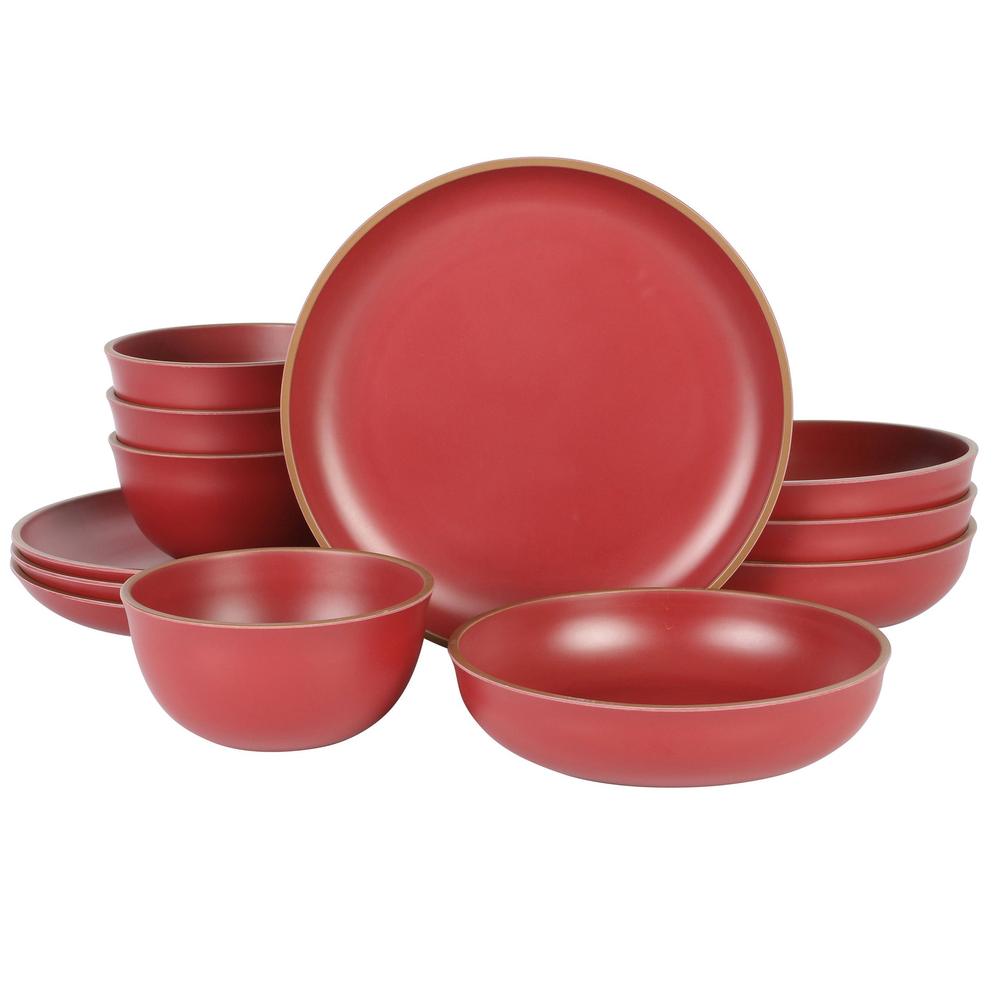 Gibson Home Rockabye 12 Piece Double Bowl Malemine Dinnerware Set in Red W2B
