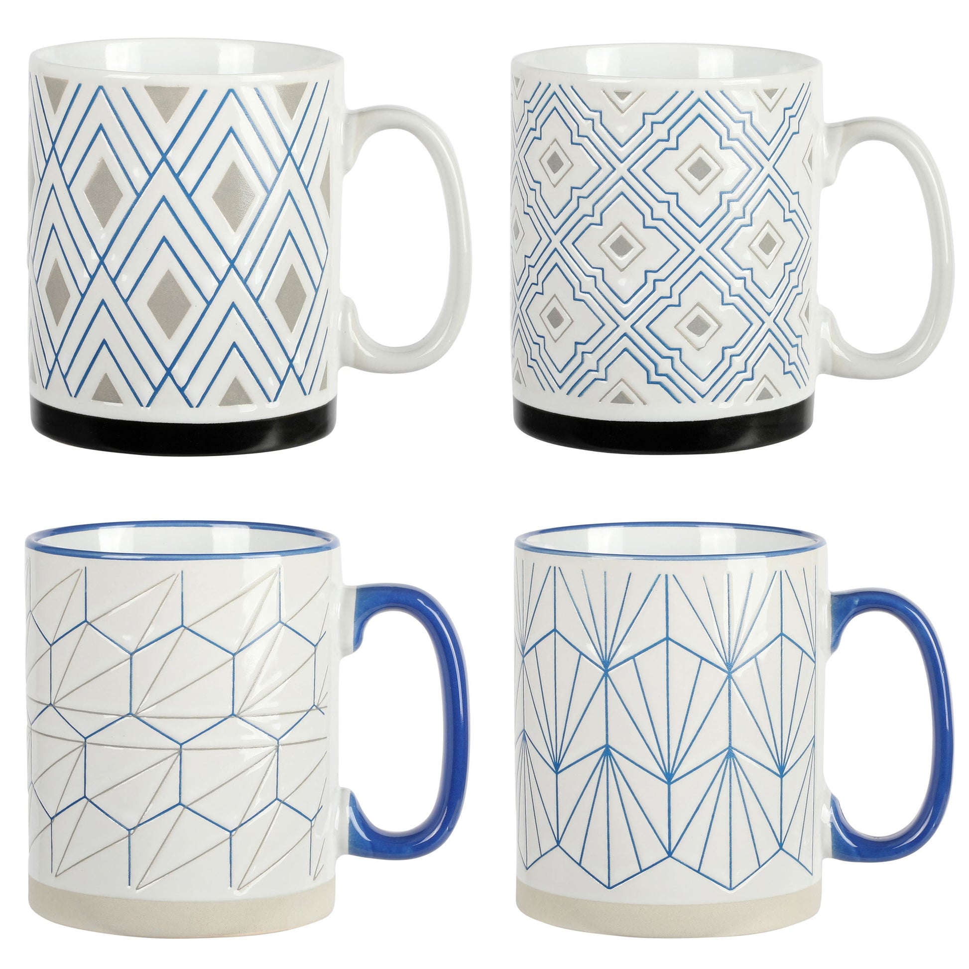 Mr. Coffee Parkmill 17oz 4 Piece Stoneware Coffee Mug Set in Assorted Designs W2B