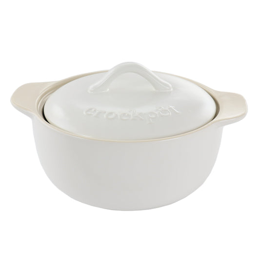 Crock Pot Artisan 2.3 Quart Round Stoneware Casserole with Lid in White W2B