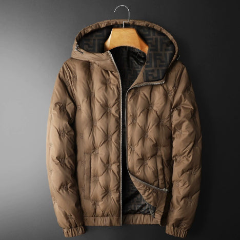 Embroidered Down Men's Plus Size Hooded Casual Down Jacket Accent Plus