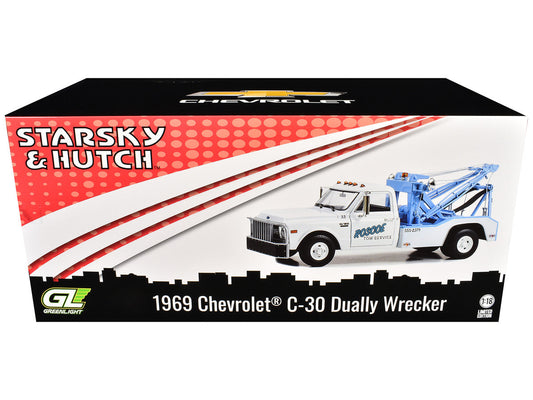 1969 Chevrolet C-30 Dually Wrecker Tow Truck "Roscoe Tow Service" White "Starsky and Hutch" (1975-1979) TV Series 1/18 Diecast Model Car by Greenlight Greenlight
