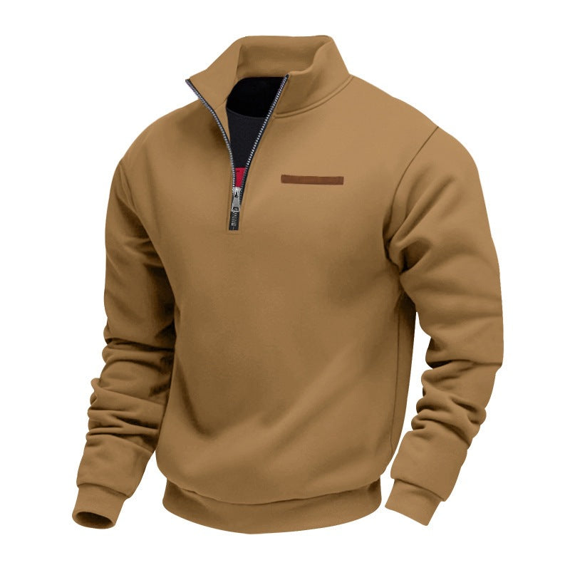 Fleece-lined Mid-length Zip-up Loose-fit Stand-up Collar Casual Hoodie Best YouTube Store