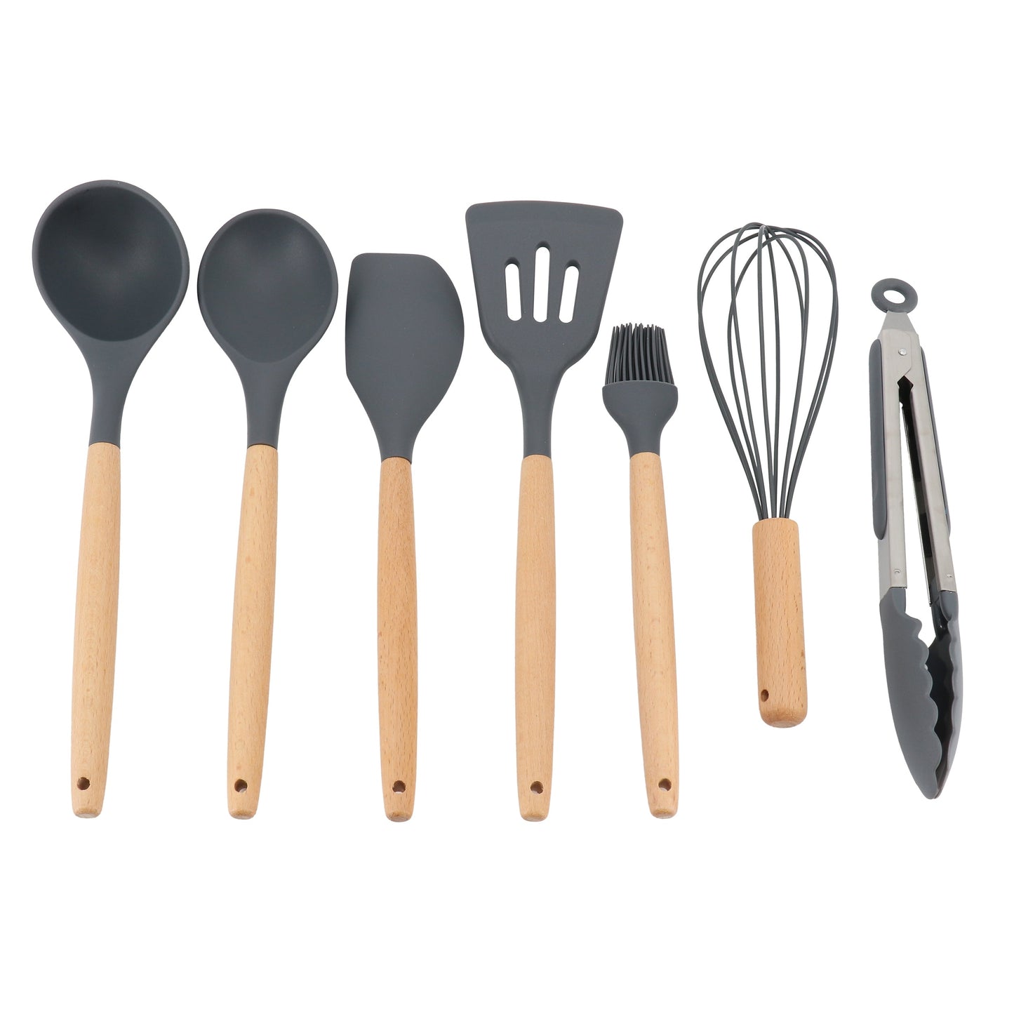 Gibson Home Holton 7 Piece Silicone Beech Wood Kitchen Tool Set in Grey W2B