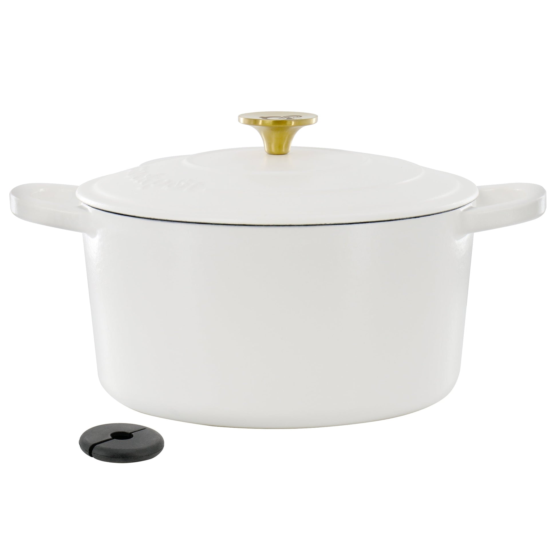 Crockpot Artisan 6 Quart Enameled Cast Iron Dutch Oven in Matte Linen with Gold Handle W2B