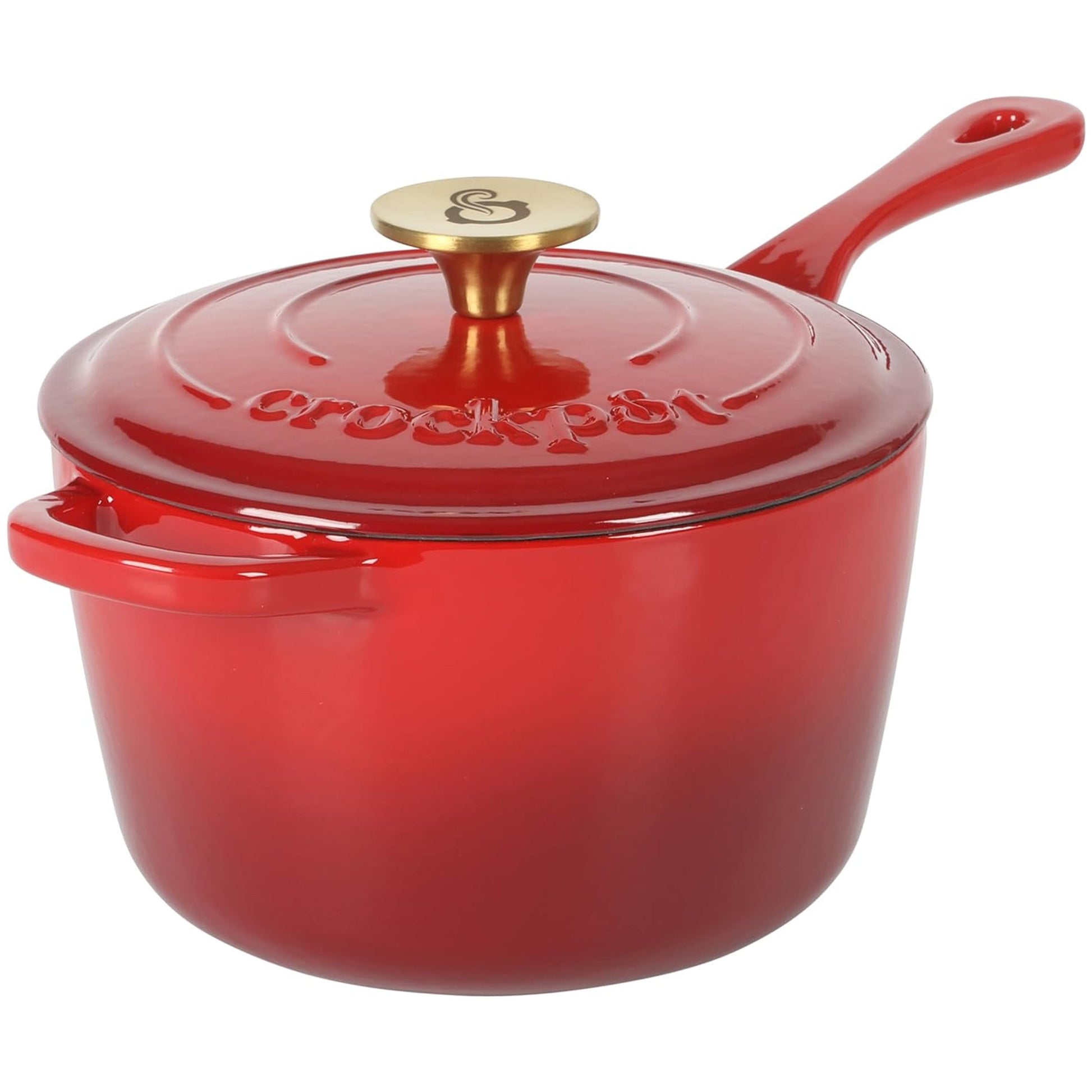 Crock-Pot Artisan 3 Quart Enameled Cast Iron Saucepan with Lid in Red and Gold W2B