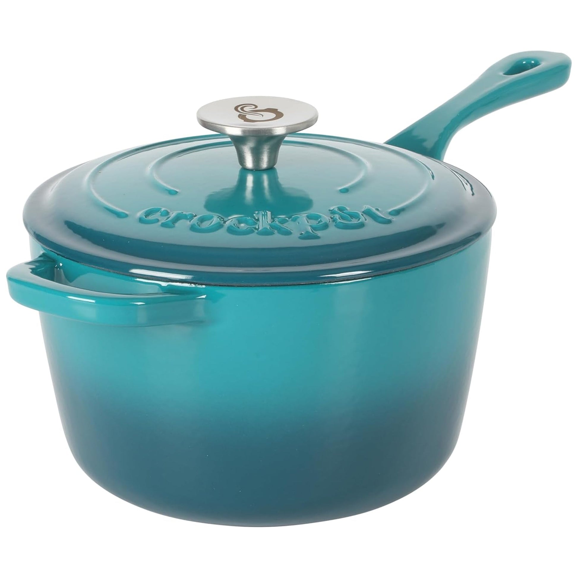 Crock-Pot Artisan 3 Quart Enameled Cast Iron Saucepan with Lid in Teal and Silver W2B
