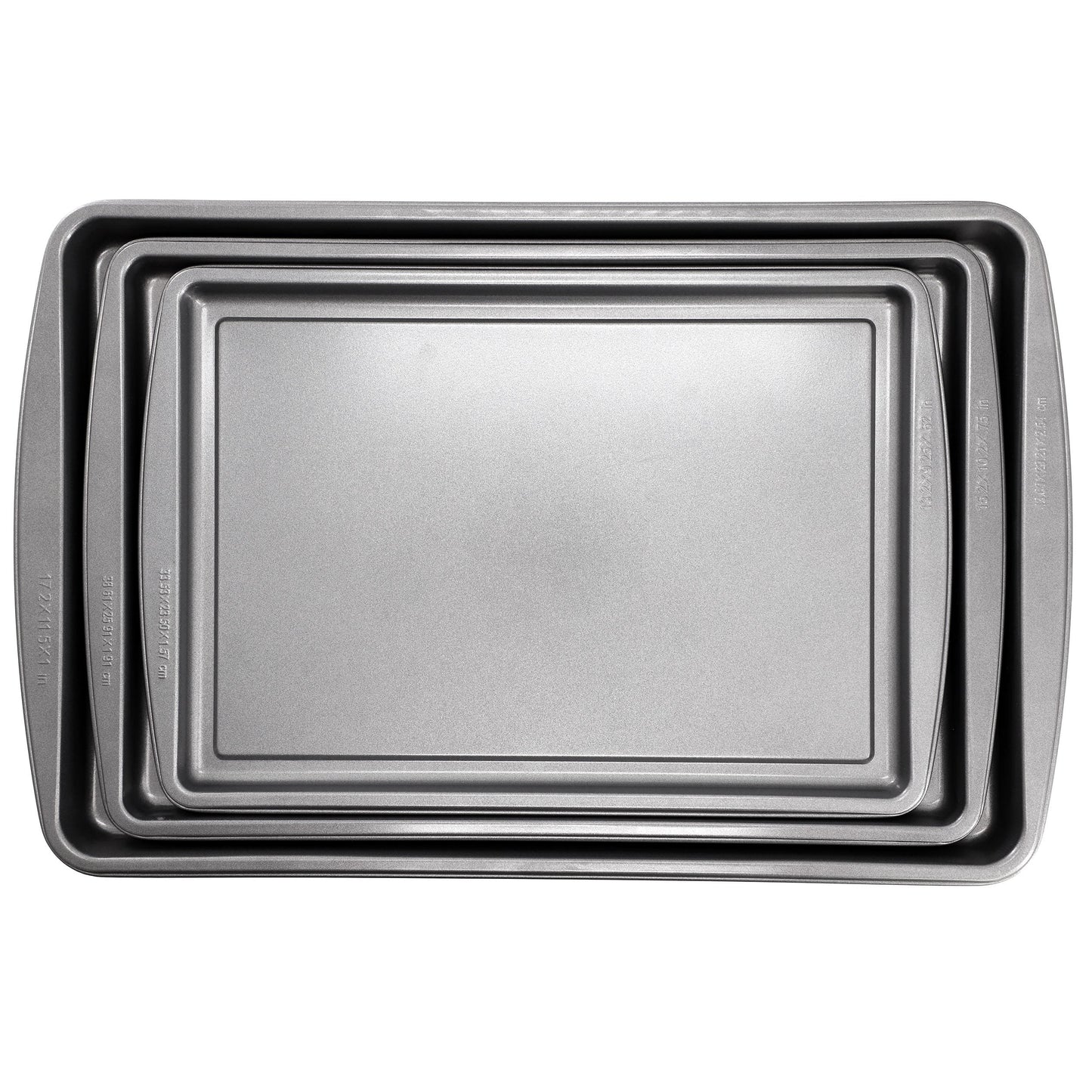 Gibson Home Love To Bake Nonstick Steel Jelly Roll 3 Piece Baking Sheet Set in Gray W2B