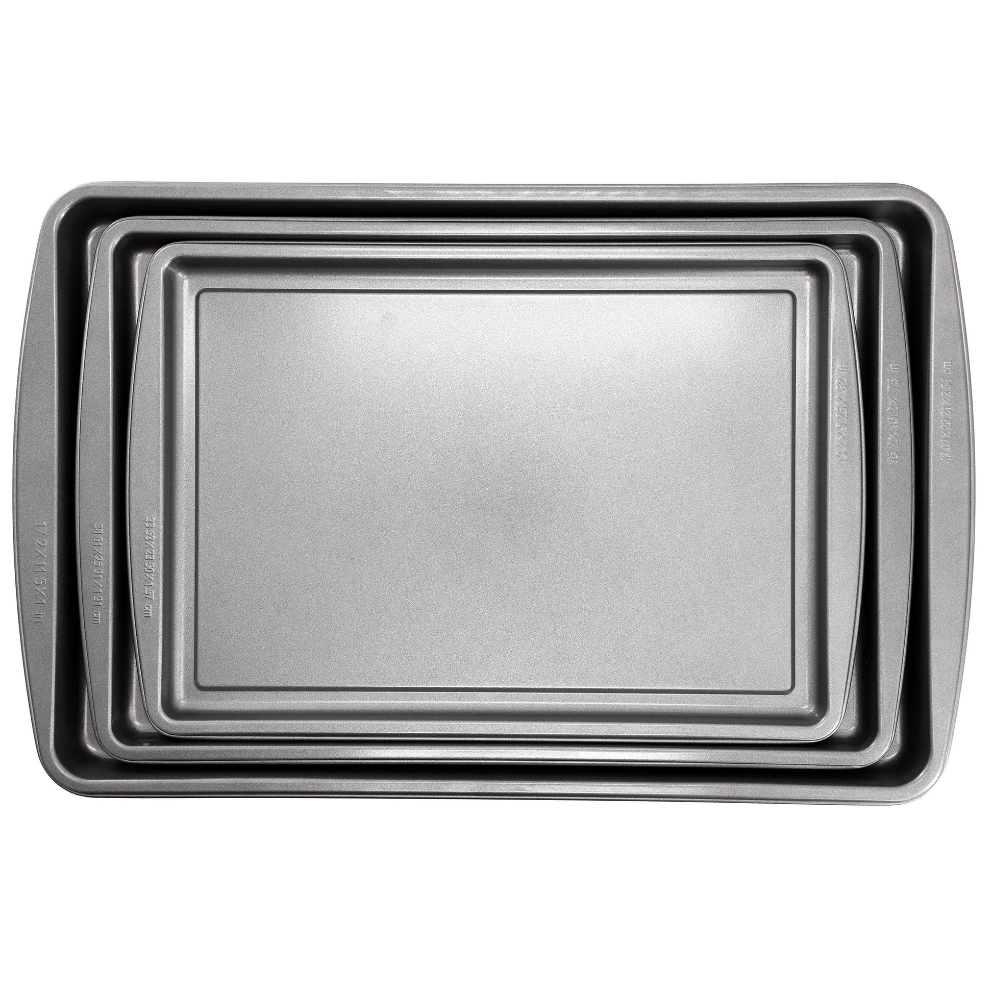 Gibson Home Love To Bake Nonstick Steel Jelly Roll 3 Piece Baking Sheet Set in Gray W2B
