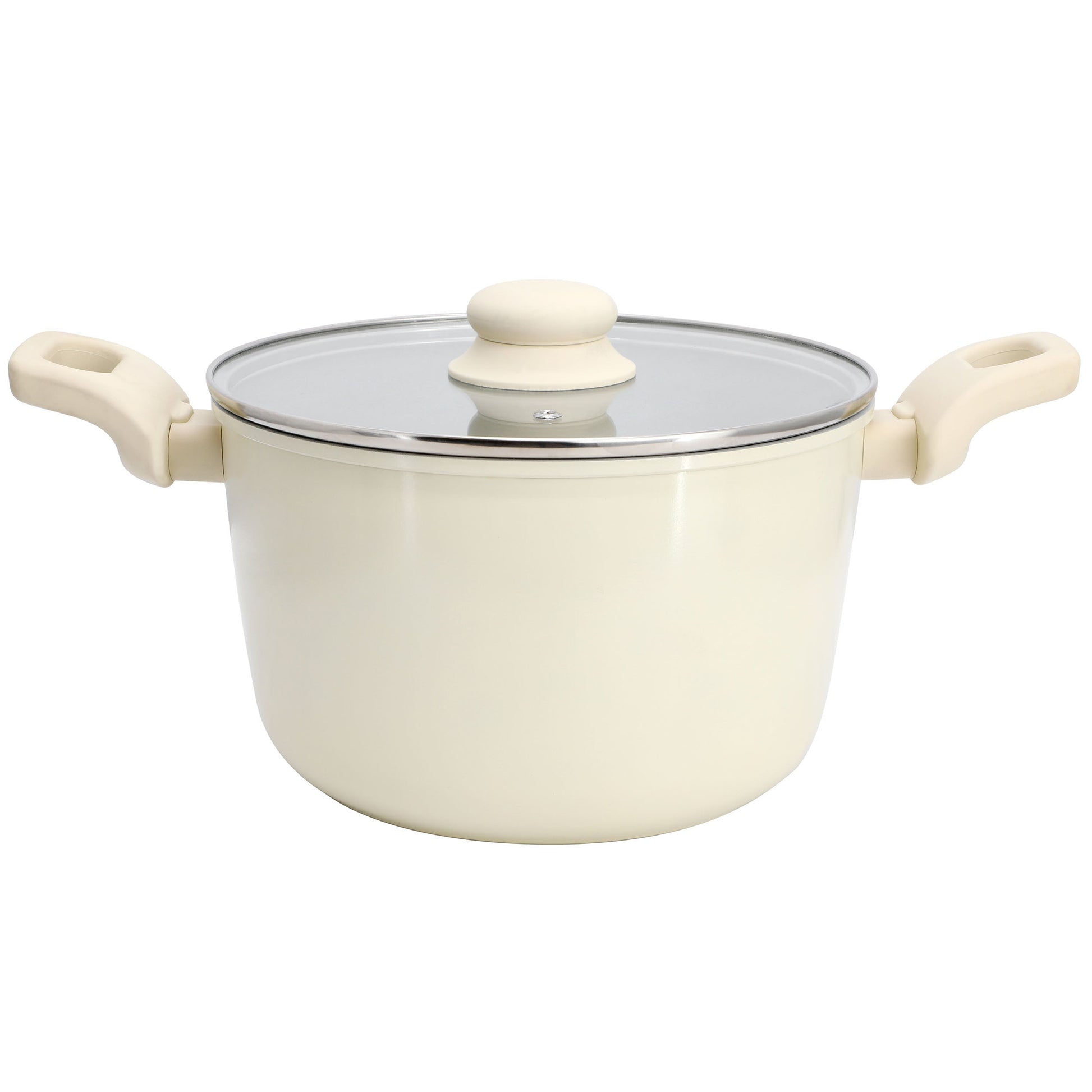 Gibson Home Barnsdall 5 Quart Ceramic Nonstick Aluminum Stock Pot with Lid in Cream W2B