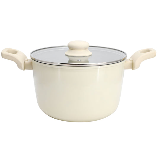 Gibson Home Barnsdall 5 Quart Ceramic Nonstick Aluminum Stock Pot with Lid in Cream W2B