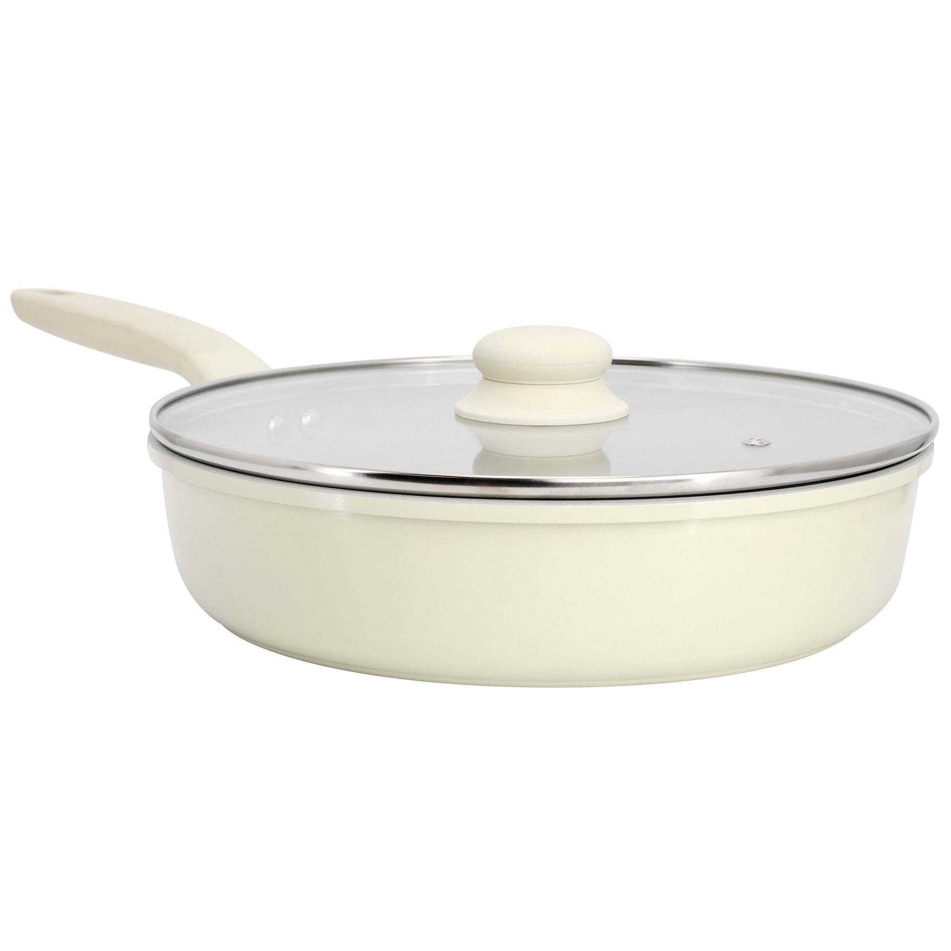 Gibson Home Barnsdall 11 Inch 4 Quart Ceramic Nonstick Alimunium Saute Pan with Lid in Cream W2B