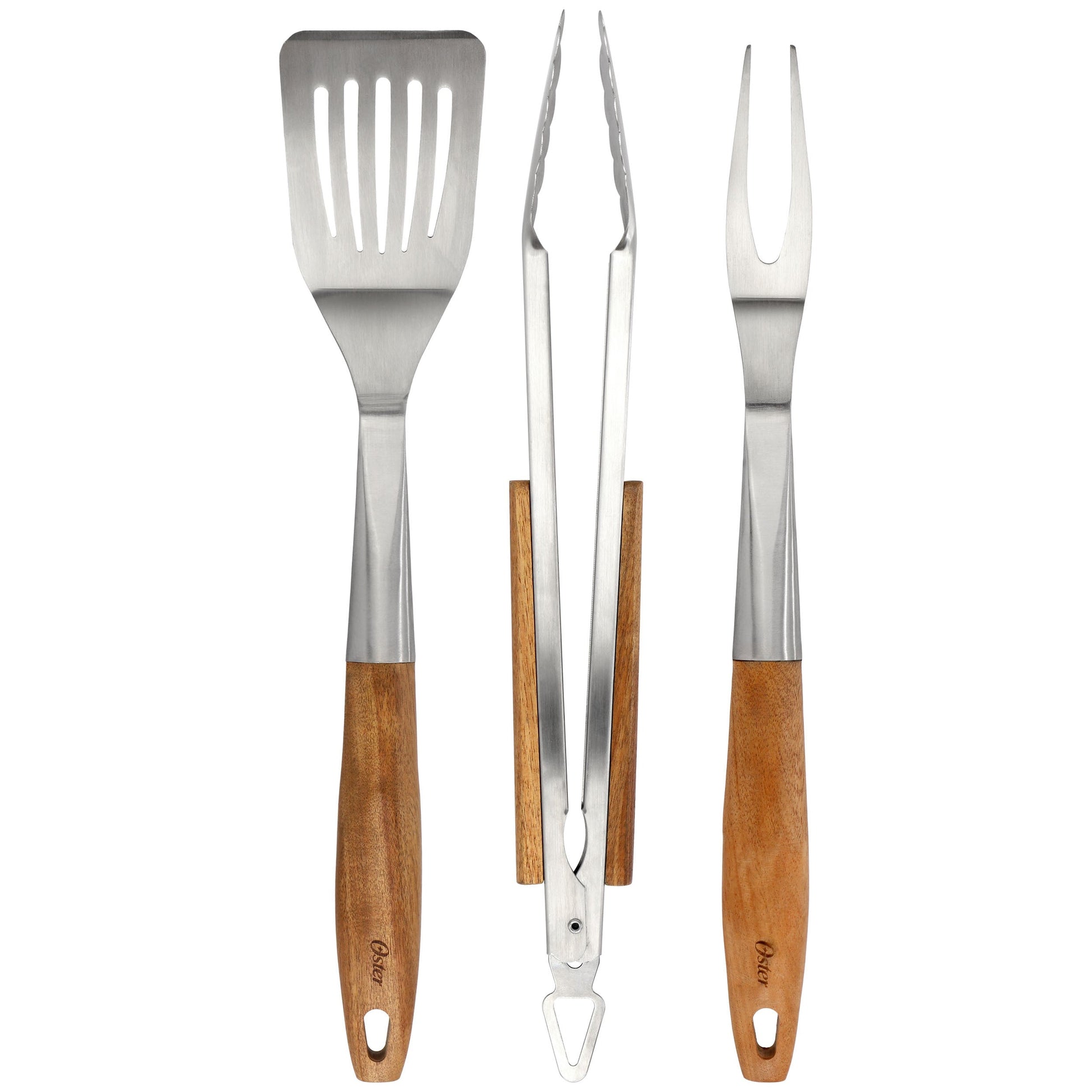 Oster Balincourt 3 Piece Stainless Steel and Wood BBQ Tool Set in Brown W2B
