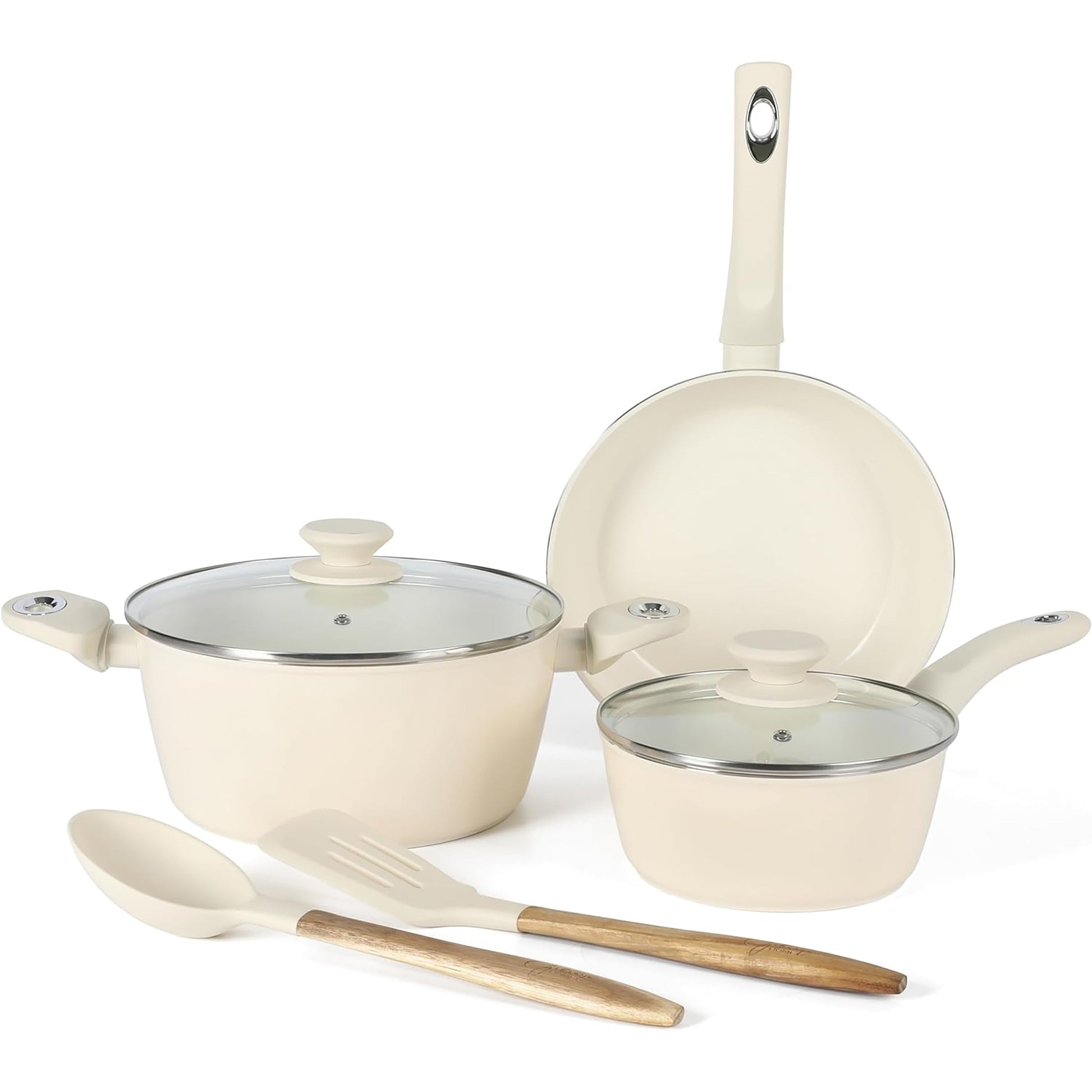 Gibson Home Plaza Cafe 7 Piece Forged Aluminum Cookware Set in Linen W2B
