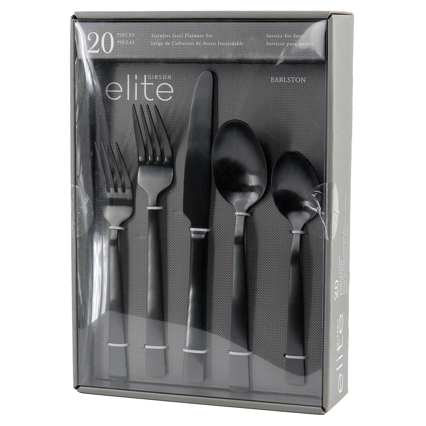 Gibson Elite Earlston 20 Piece Stainless Steel Flatware Set in Black W2B