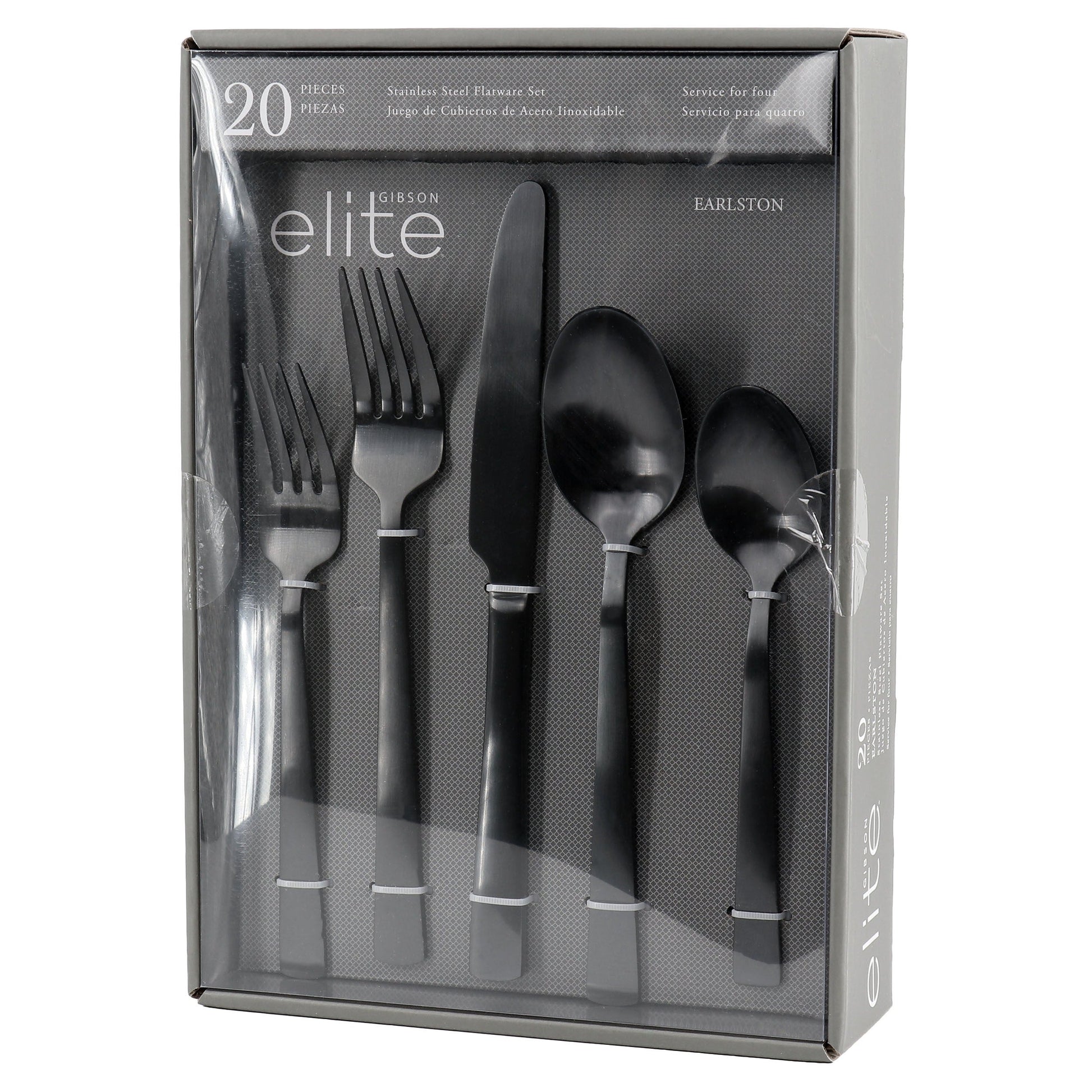 Gibson Elite Earlston 20 Piece Stainless Steel Flatware Set in Black W2B