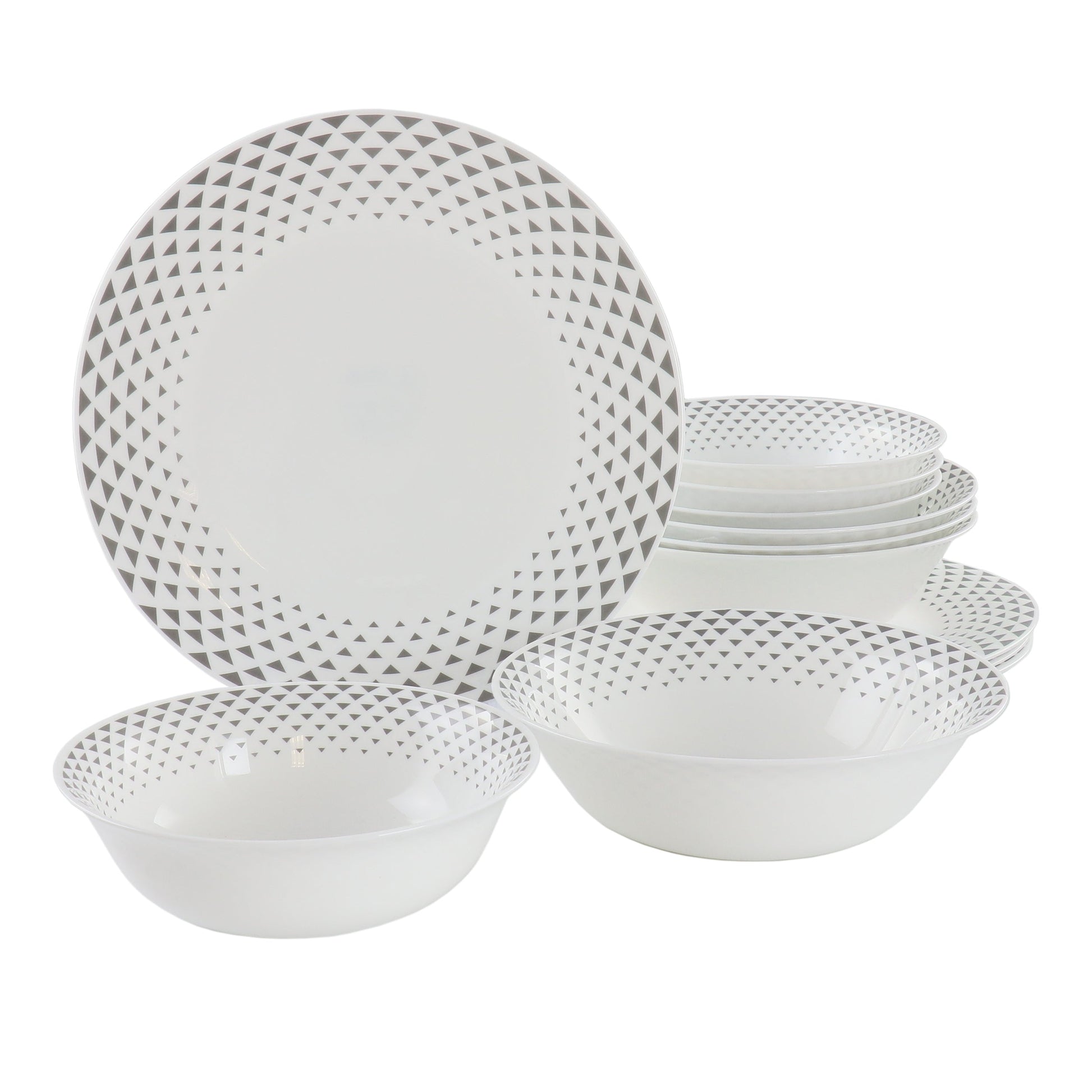 Ultra by Gibson Cane Peak 12 Piece Opal Glass Dinnerware Set in White With Grey Accents W2B