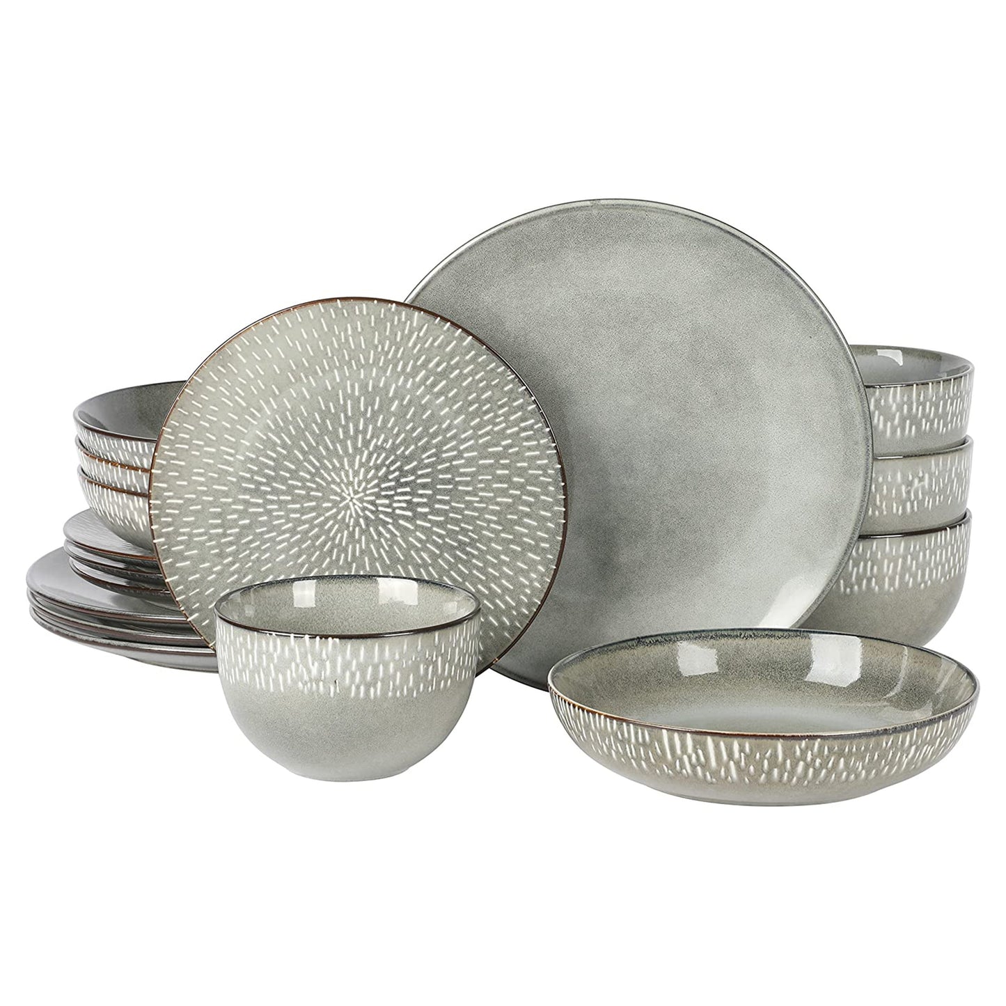 Gibson Elite Matisse 16 Piece Stoneware Dinnerware Set in Grey with Reactive Glaze W2B