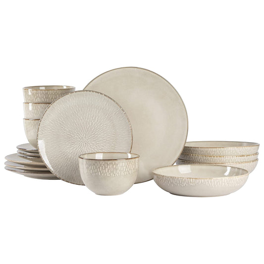 Gibson Elite Matisse 16 Piece Stoneware Dinnerware Set in Cream with Reactive Glaze W2B