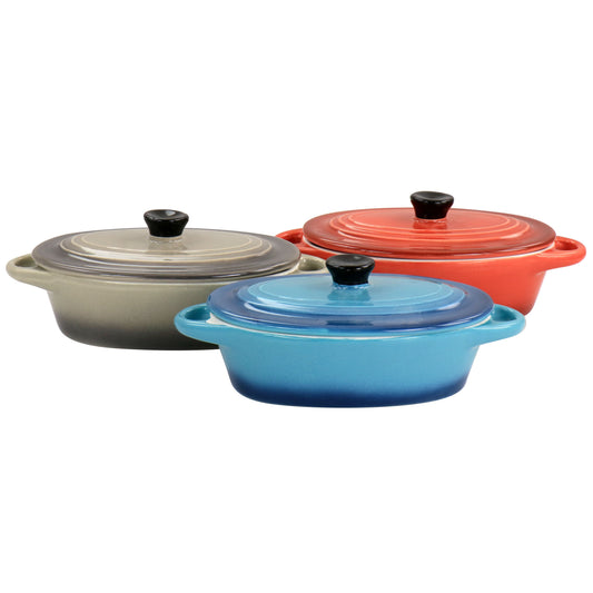 Crockpot Wexford 3 Piece 6.7oz Stoneware Mini Oval Casserole Set in Assorted Colors W2B