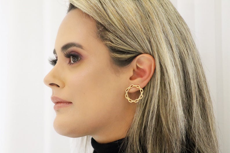 Round Gold Link Stud Earring  (K170) MIA Jewelry