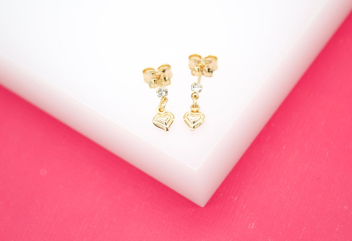 18K Gold Filled Dangle Large Heart Stud Earrings MIA Jewelry